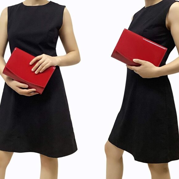 Patent Leather Flap Clutch Classic Elegant Evening Bag Chic Dress Purse - Picture 7 of 7